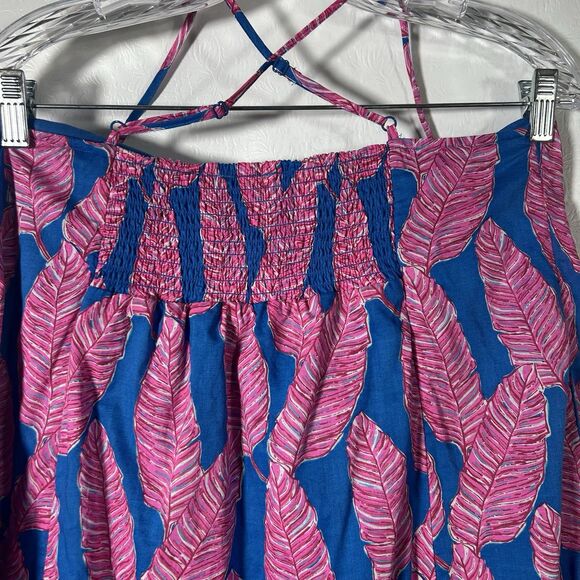 Vineyard Vines Palm Print Maxi Dress Sz 8 Blue Pink Strappy Tropical Boho Summer - Picture 9 of 14